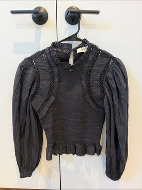 SEA NY  Black Ruffled Long-Sleeve Blouse